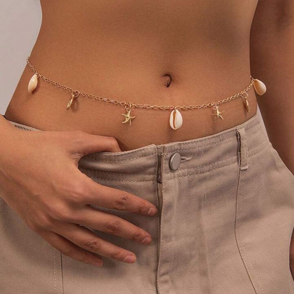 🔥 1pc SHELL & STARFISH PENDANT MULTI-ELEMENT METAL WAIST CHAIN BRAND NEW🔥